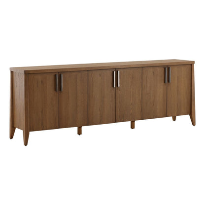 Brown Rubber Wood and Oak Veneer Sideboard 95.5 in Wide