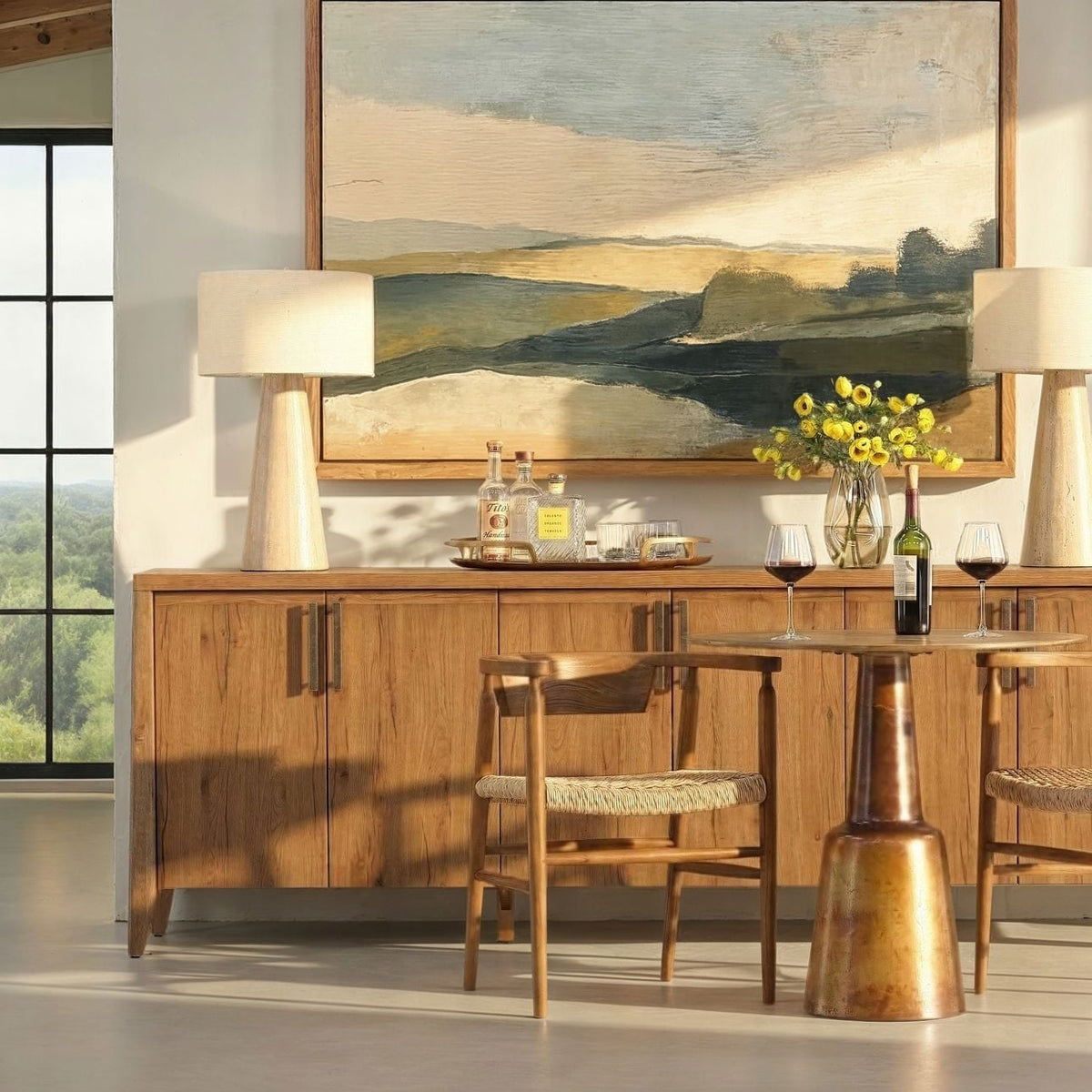 Curated Rubber Wood and Oak Veneer Cabinet