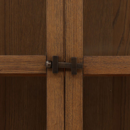 Dark Brown and Bronze Oak Wood, Oak Veneer and Iron Cabinet 41.5 in Wide