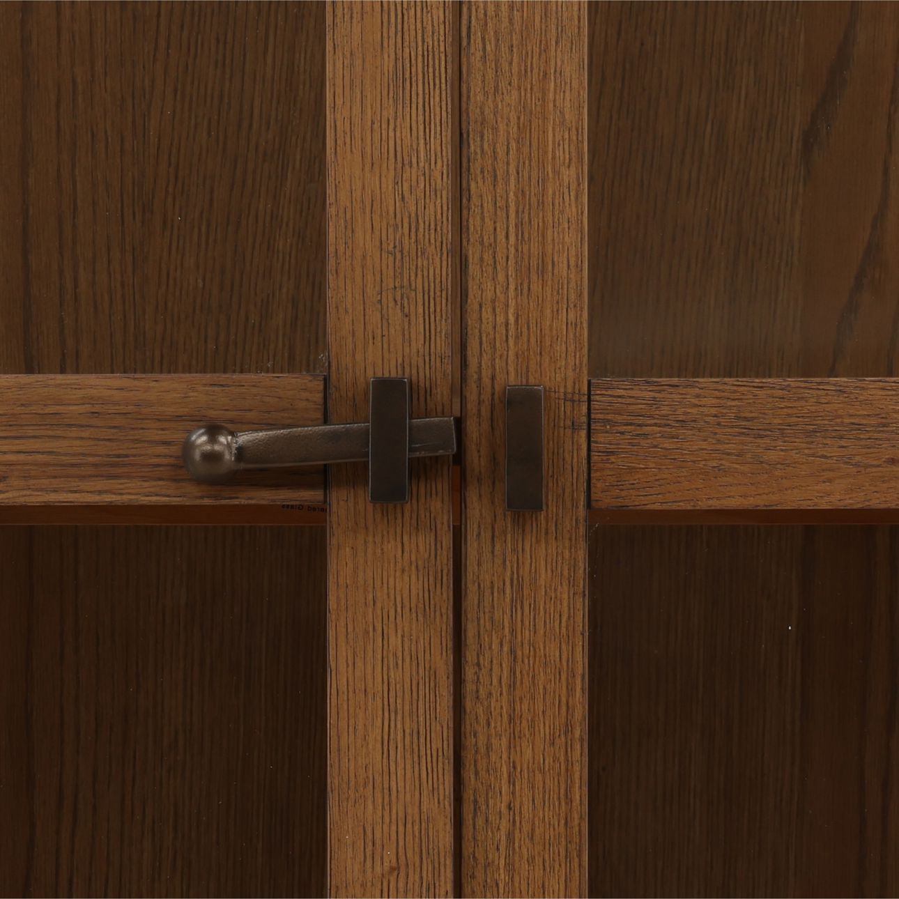 Dark Brown and Bronze Oak Wood, Oak Veneer and Iron Cabinet 41.5 in Wide