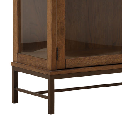 Dark Brown and Bronze Oak Wood, Oak Veneer and Iron Cabinet 41.5 in Wide