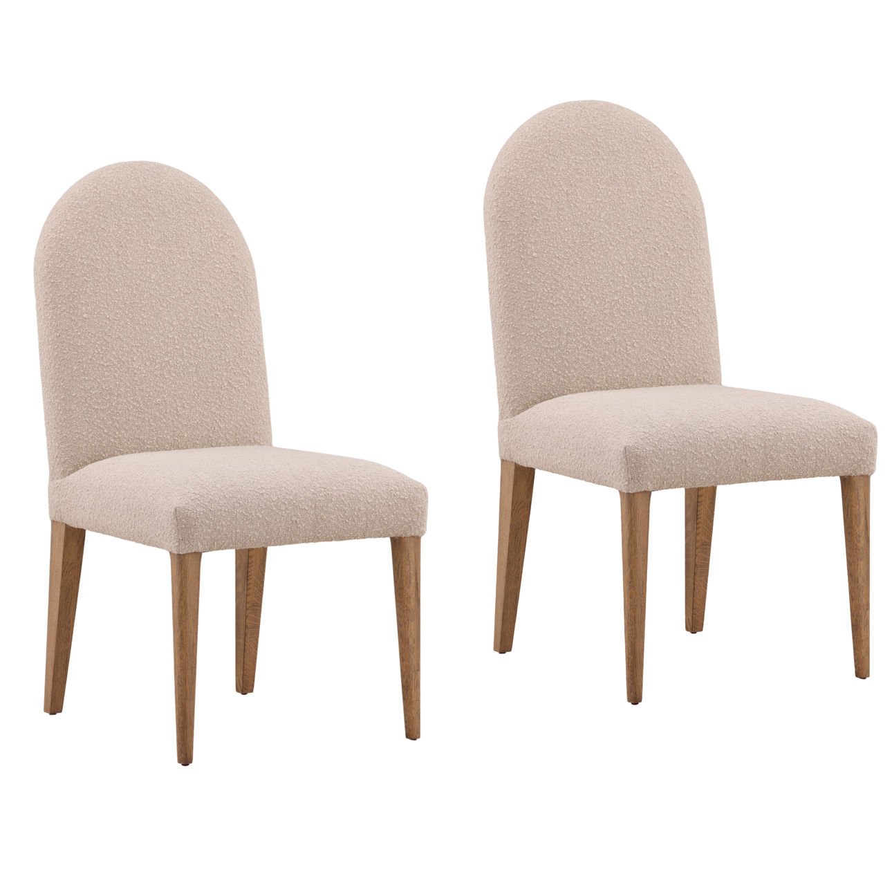 Sand and Natural Boucle Fabric and Oak Wood Chair 20.5 in Wide