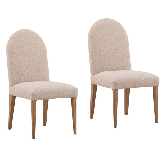 Sand and Natural Boucle Fabric and Oak Wood Chair 20.5 in Wide