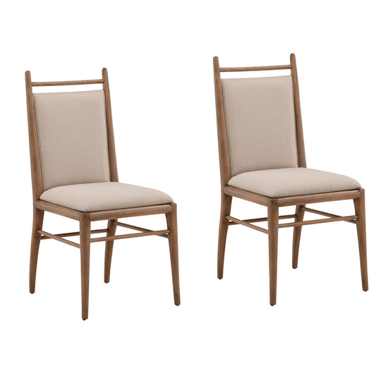 Beige and Dark Brown Basketweave Fabric and Rubber Wood Chair 19 in Wide