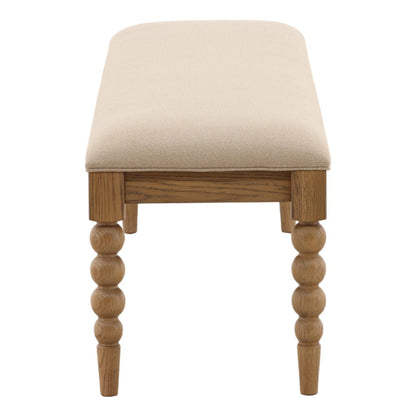 Beige and Natural Basketweave Fabric and Oak Wood Bench 57.5 in Wide