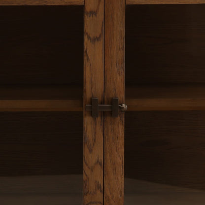Dark Brown and Bronze Oak Veneer, Oak Wood and Iron Sideboard 84 in Wide