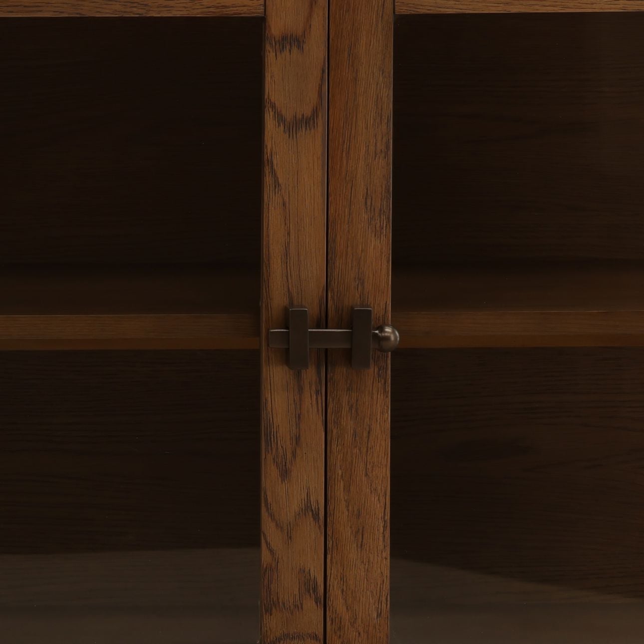 Dark Brown and Bronze Oak Veneer, Oak Wood and Iron Sideboard 84 in Wide