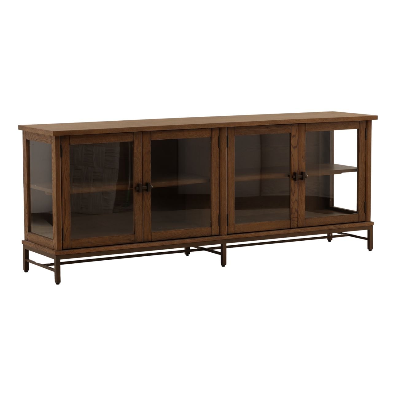 Dark Brown and Bronze Oak Veneer, Oak Wood and Iron Sideboard 84 in Wide