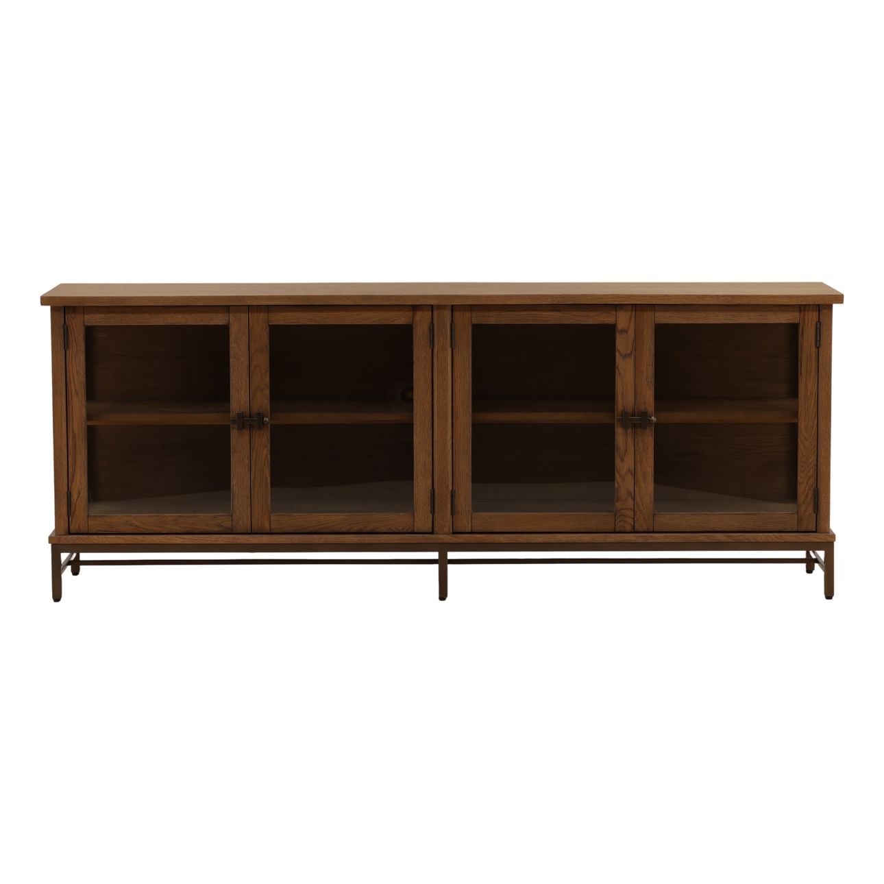 Dark Brown and Bronze Oak Veneer, Oak Wood and Iron Sideboard 84 in Wide