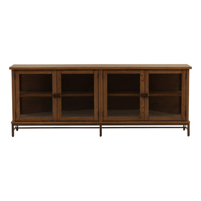 Dark Brown and Bronze Oak Veneer, Oak Wood and Iron Sideboard 84 in Wide