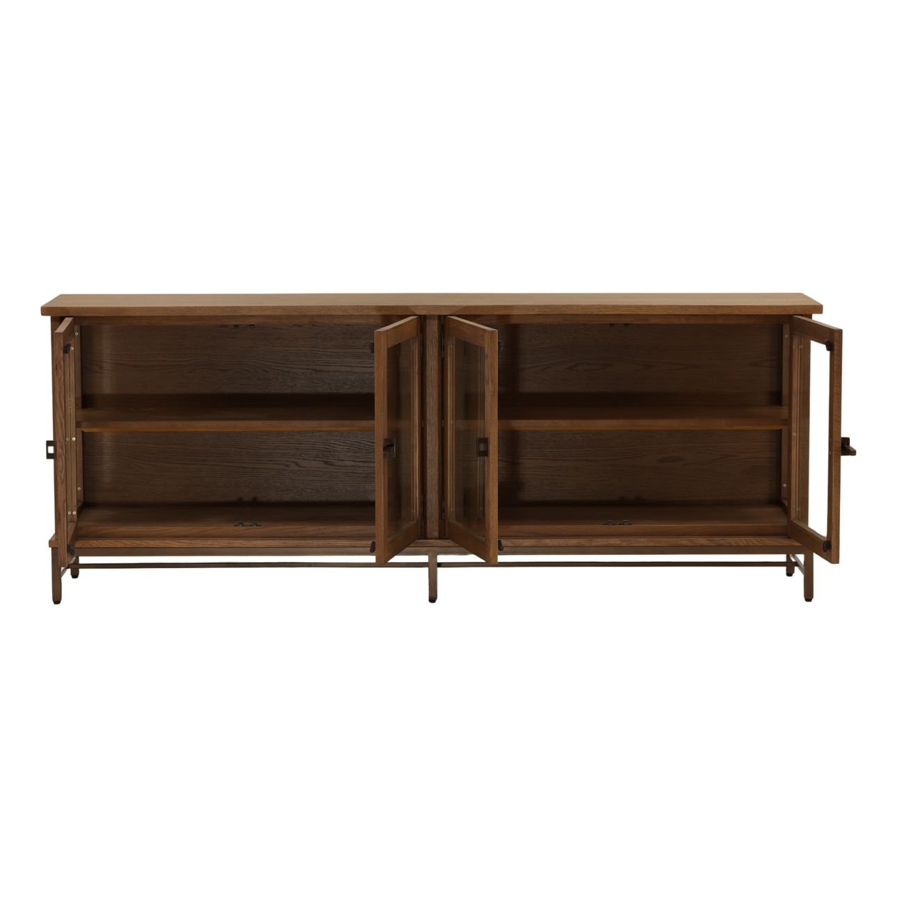 Dark Brown and Bronze Oak Veneer, Oak Wood and Iron Sideboard 84 in Wide