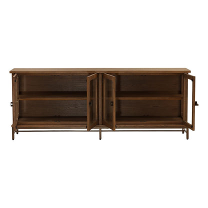 Dark Brown and Bronze Oak Veneer, Oak Wood and Iron Sideboard 84 in Wide