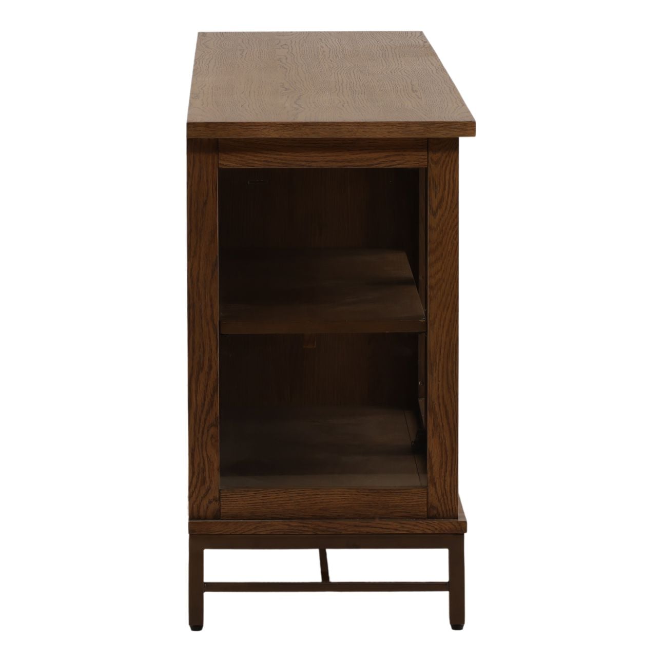 Dark Brown and Bronze Oak Veneer, Oak Wood and Iron Sideboard 84 in Wide