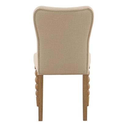 Beige and Natural Basketweave Fabric and Oak Wood Chair 19 in Wide