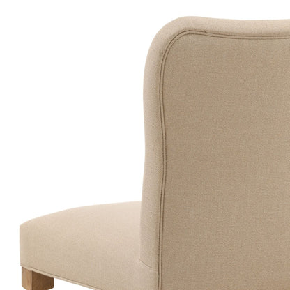 Beige and Natural Basketweave Fabric and Oak Wood Chair 19 in Wide