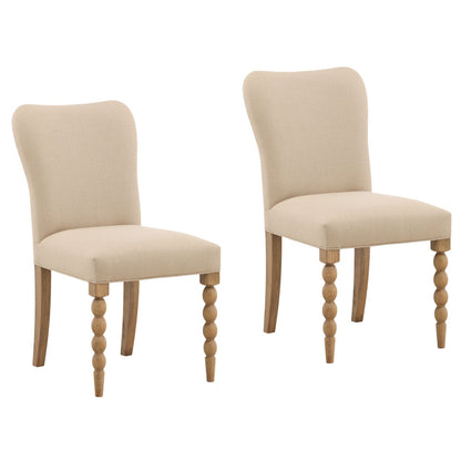Beige and Natural Basketweave Fabric and Oak Wood Chair 19 in Wide