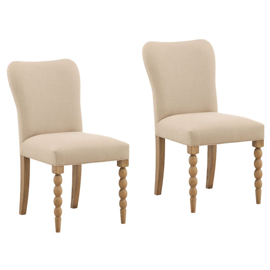 Beige and Natural Basketweave Fabric and Oak Wood Chair 19 in Wide