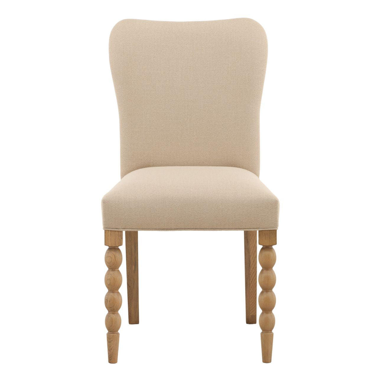 Beige and Natural Basketweave Fabric and Oak Wood Chair 19 in Wide