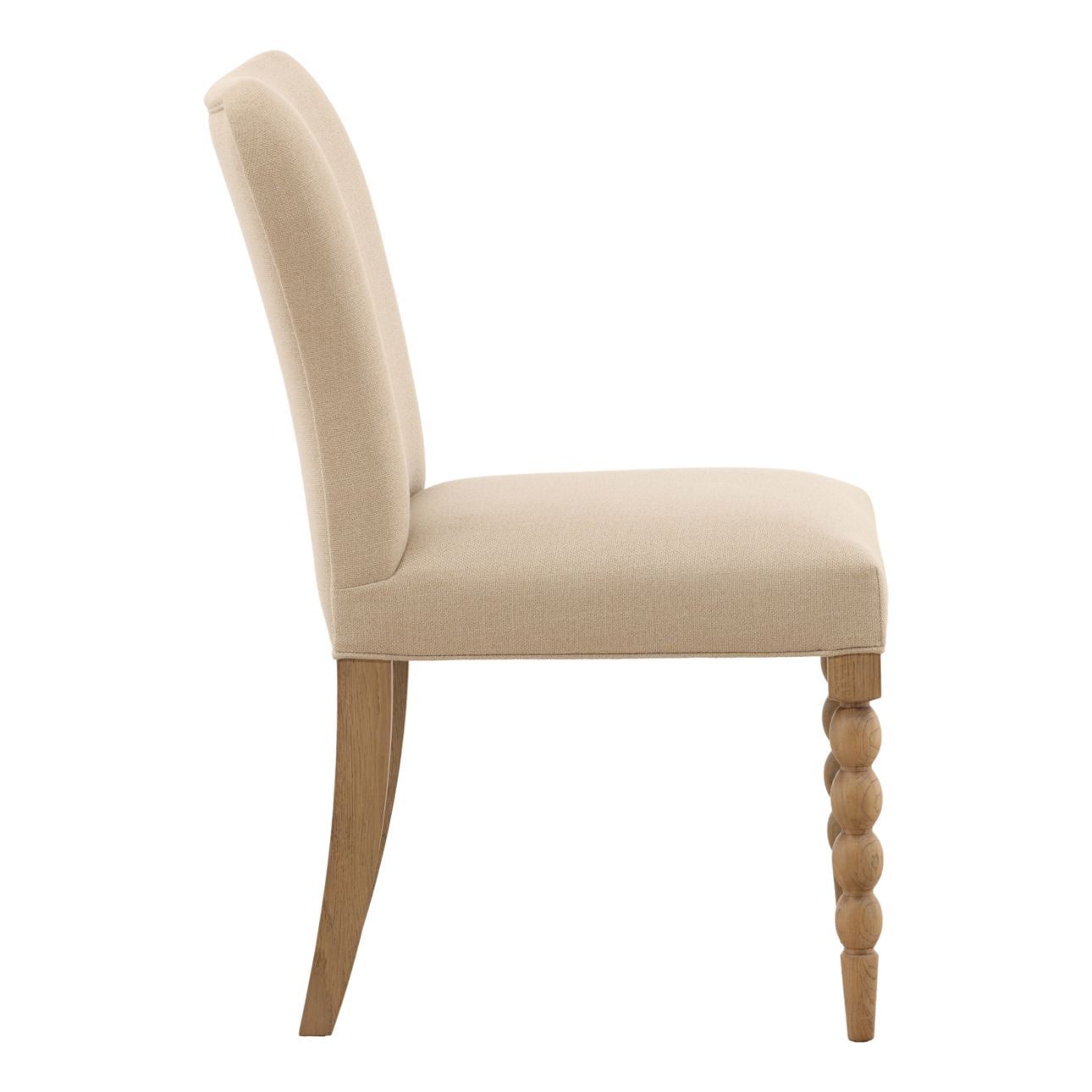 Beige and Natural Basketweave Fabric and Oak Wood Chair 19 in Wide