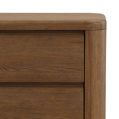 Brown Oak Veneer and Rubber Wood Nightstand 28 in Wide