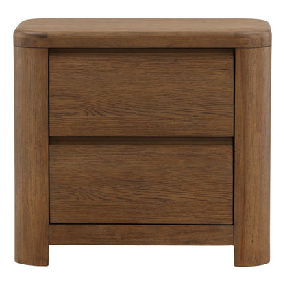 Brown Oak Veneer and Rubber Wood Nightstand 28 in Wide