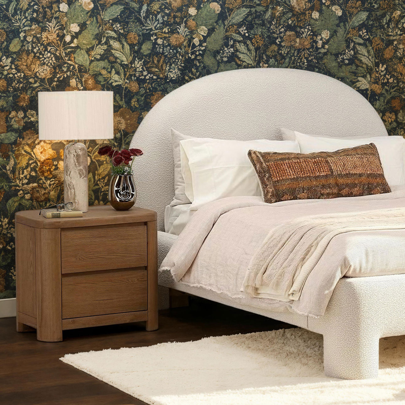 Brown Oak Veneer and Rubber Wood Nightstand 28 in Wide