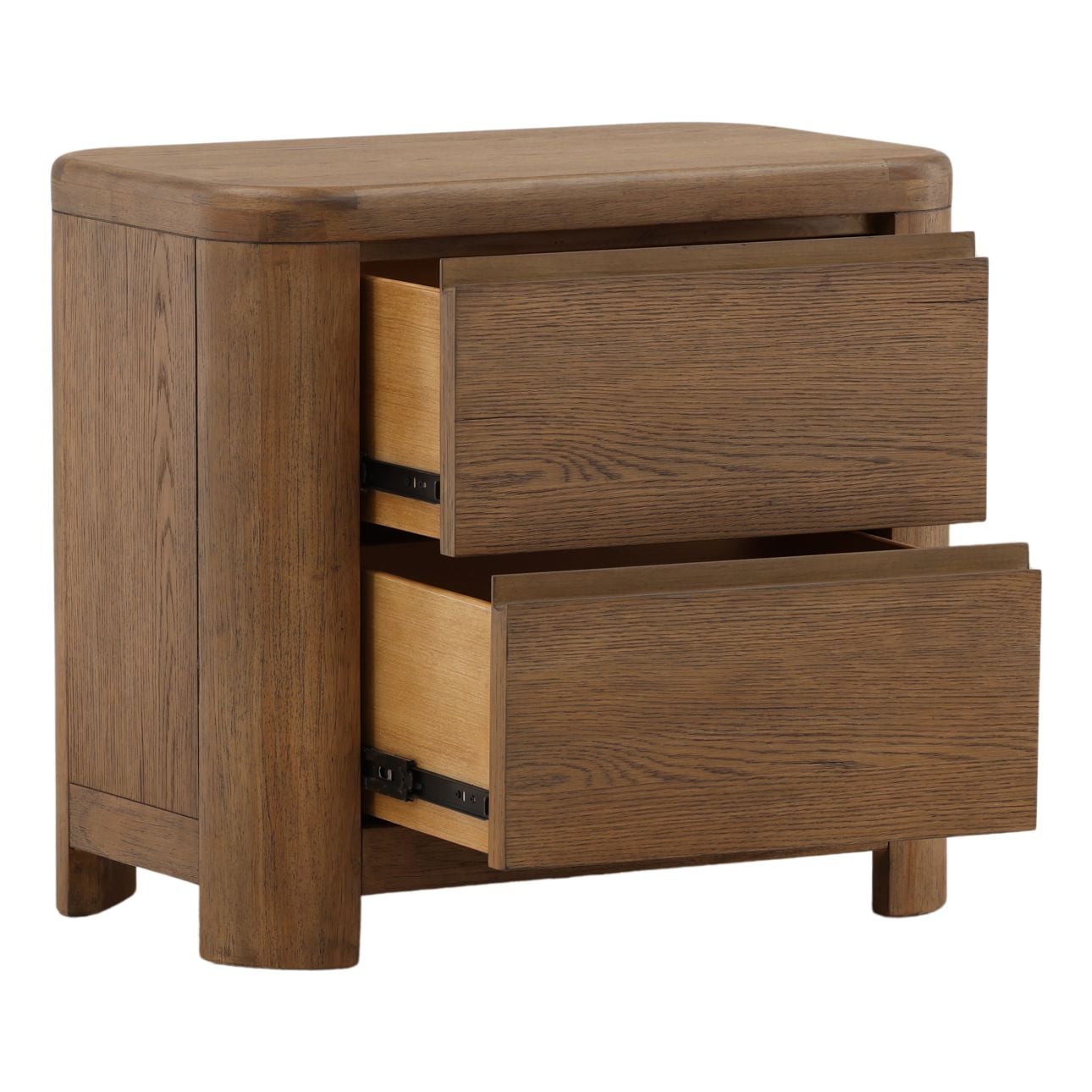 Brown Oak Veneer and Rubber Wood Nightstand 28 in Wide