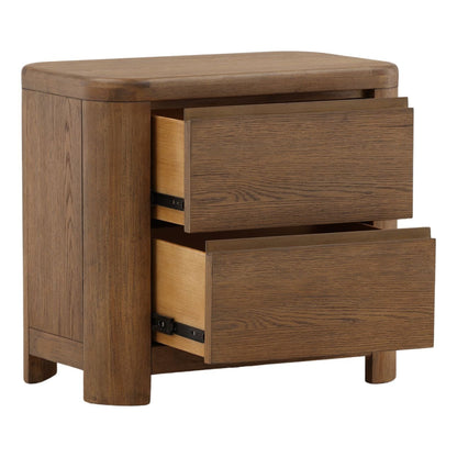 Brown Oak Veneer and Rubber Wood Nightstand 28 in Wide