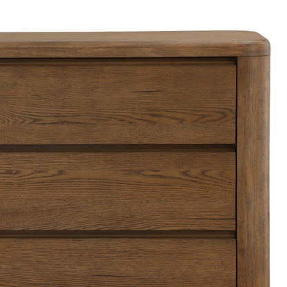 Brown Oak Veneer and Rubber Wood Dresser 67 in Wide