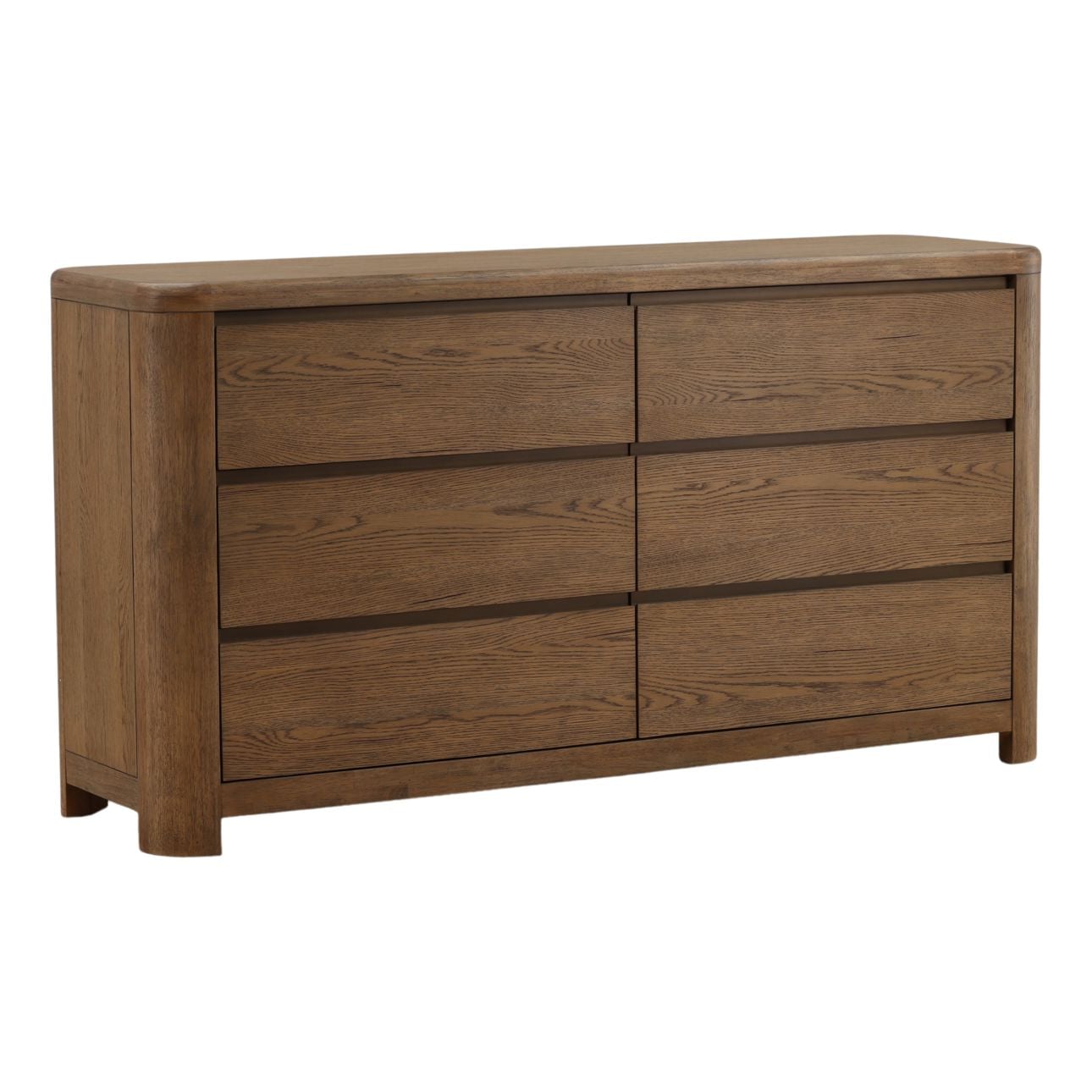 Brown Oak Veneer and Rubber Wood Dresser 67 in Wide