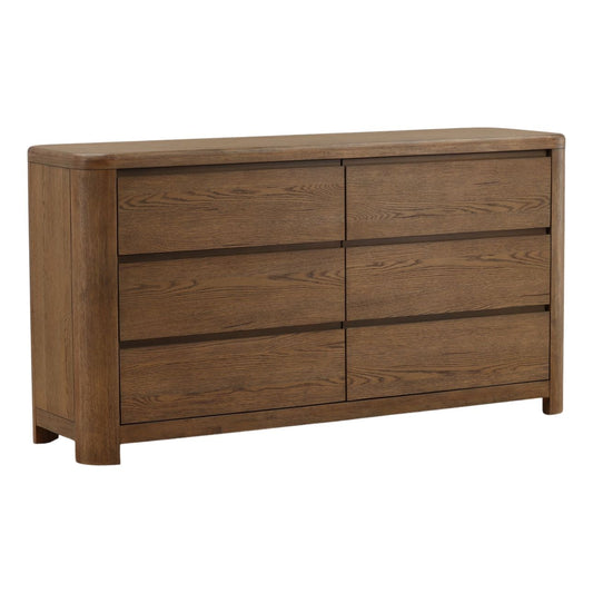 Brown Oak Veneer and Rubber Wood Dresser 67 in Wide