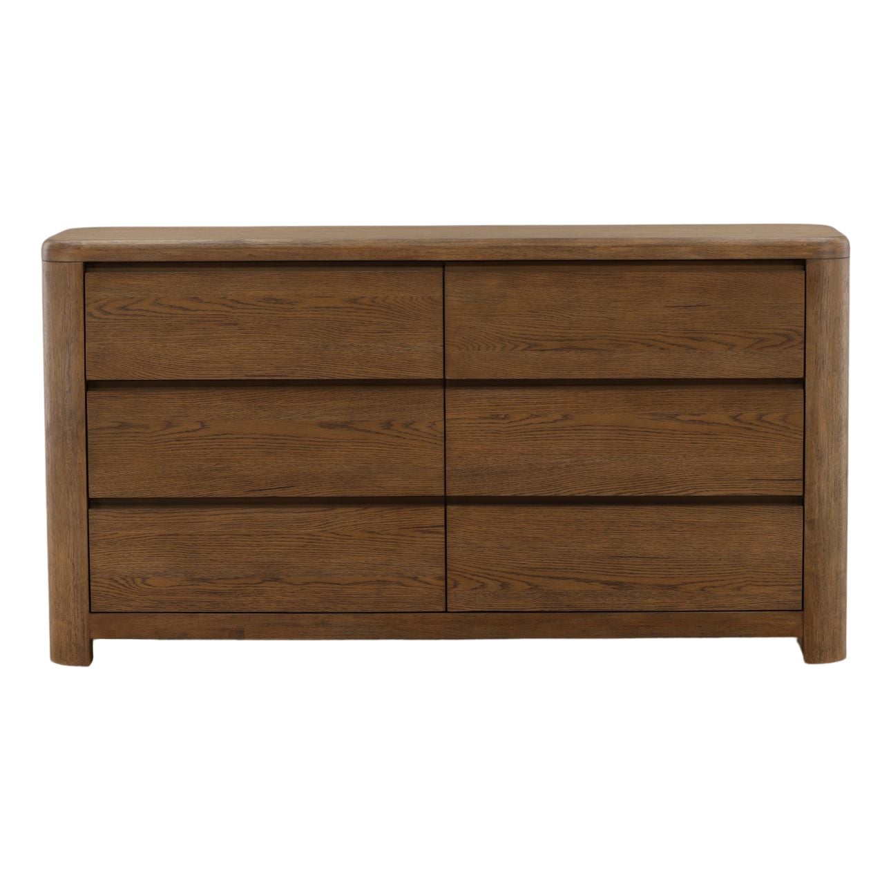 Brown Oak Veneer and Rubber Wood Dresser 67 in Wide