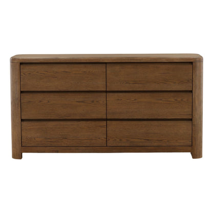 Brown Oak Veneer and Rubber Wood Dresser 67 in Wide