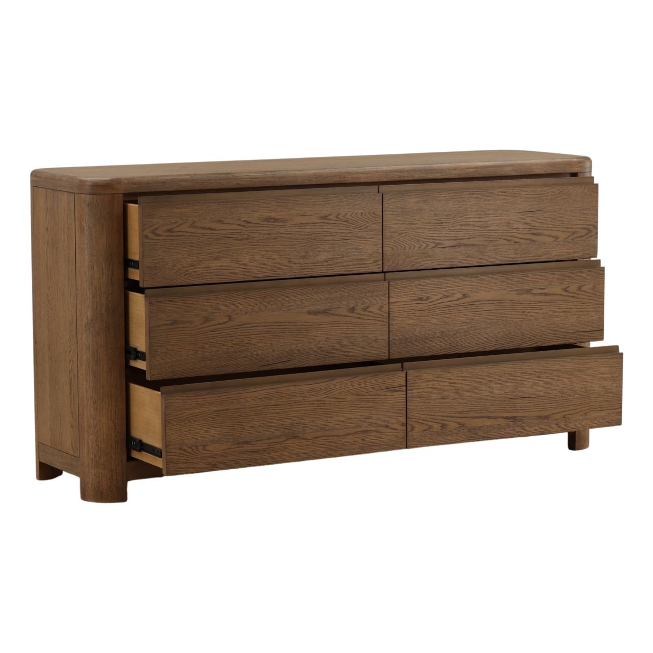 Brown Oak Veneer and Rubber Wood Dresser 67 in Wide