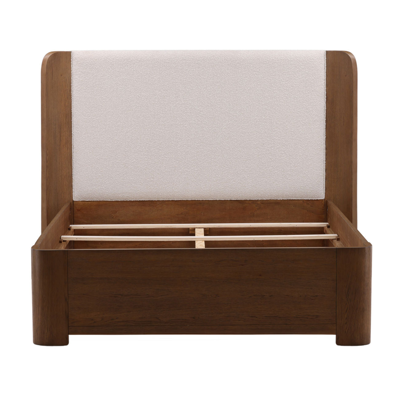 Cream and Natural Boucle Fabric and Oak Veneer Bed 84 in Wide