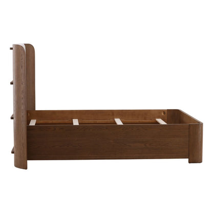 Cream and Natural Boucle Fabric and Oak Veneer Bed 84 in Wide