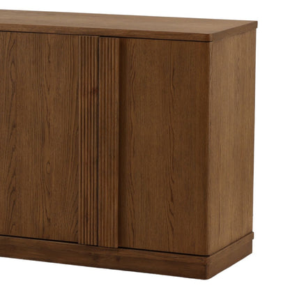 Dark Brown Rubber Wood and Oak Veneer Sideboard 91 in Wide