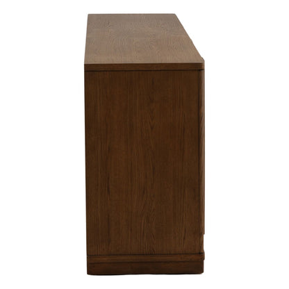 Dark Brown Rubber Wood and Oak Veneer Sideboard 91 in Wide