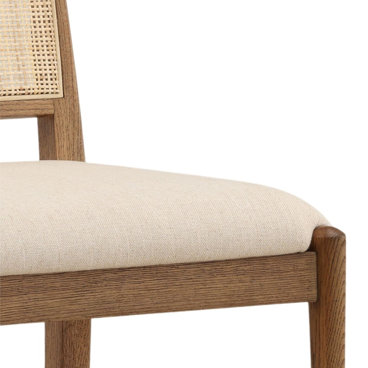 Artisan Plain Woven Fabric, Rattan, and Wood Dining Chair