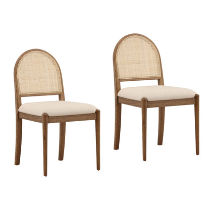 Artisan Plain Woven Fabric, Rattan, and Wood Dining Chair
