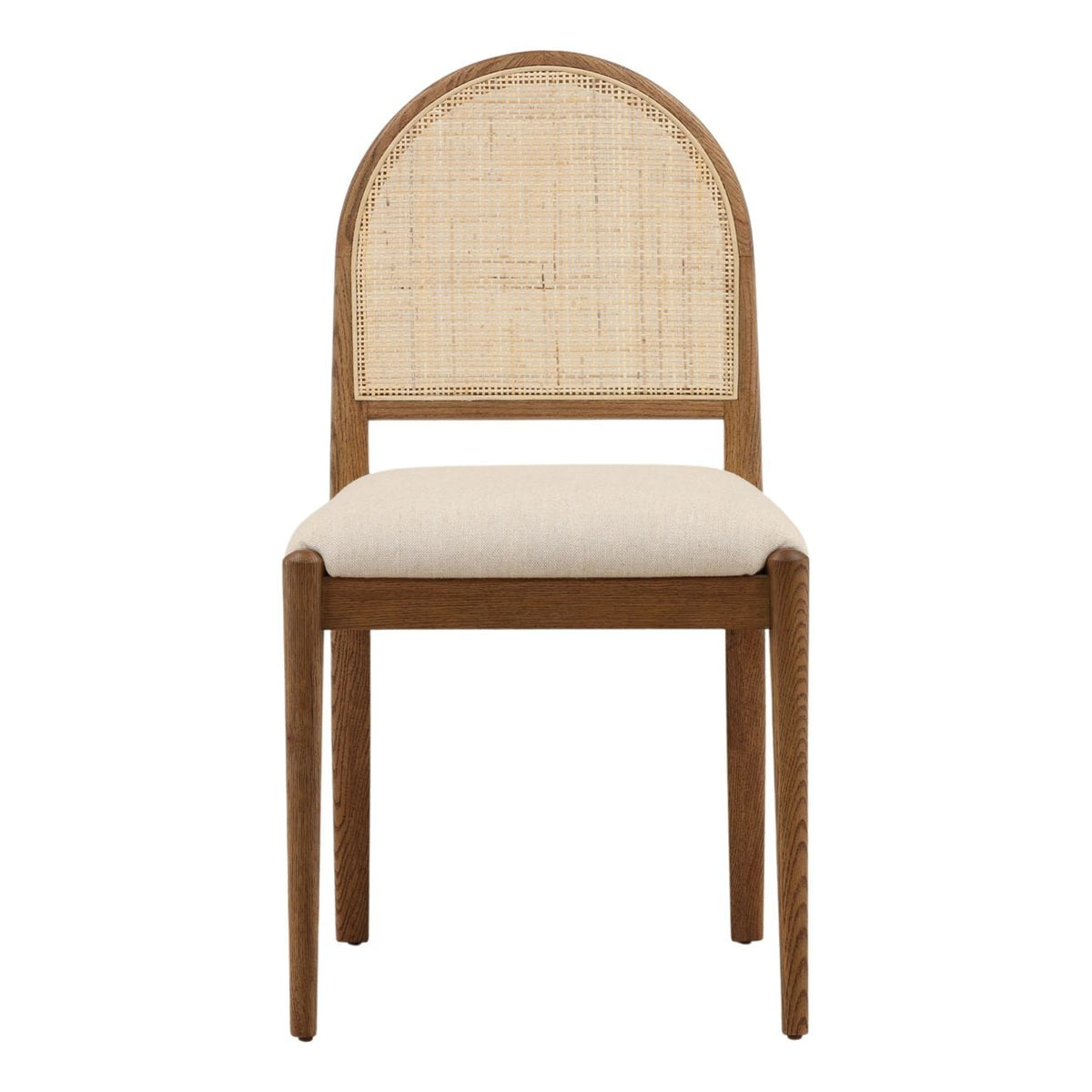Artisan Plain Woven Fabric, Rattan, and Wood Dining Chair