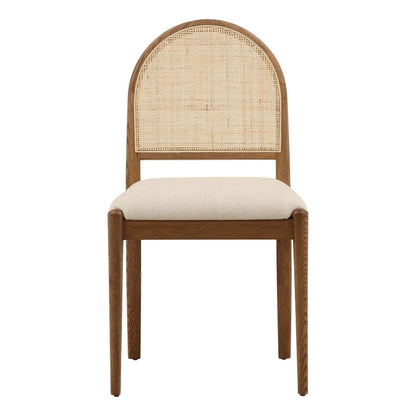 Artisan Plain Woven Fabric, Rattan, and Wood Dining Chair