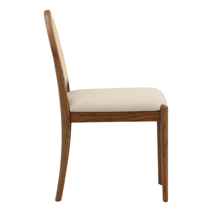 Artisan Plain Woven Fabric, Rattan, and Wood Dining Chair