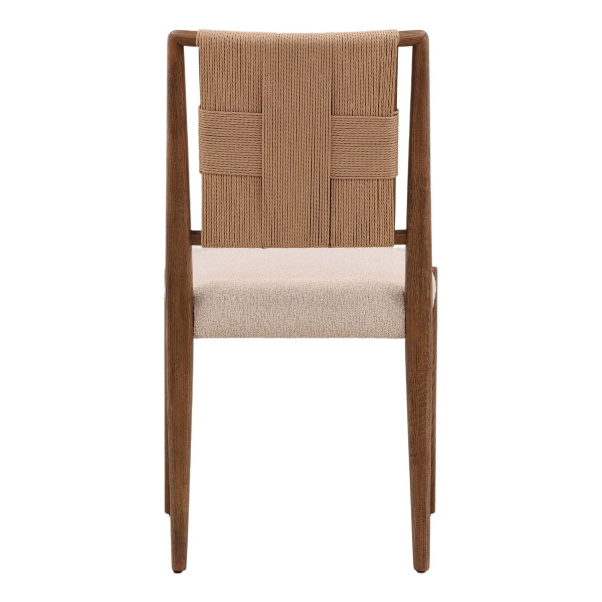 Crafted Boucle Fabric, Wicker and Oak Wood Dining Chair