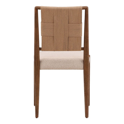 Crafted Boucle Fabric, Wicker and Oak Wood Dining Chair