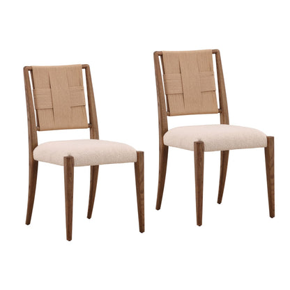 Crafted Boucle Fabric, Wicker and Oak Wood Dining Chair