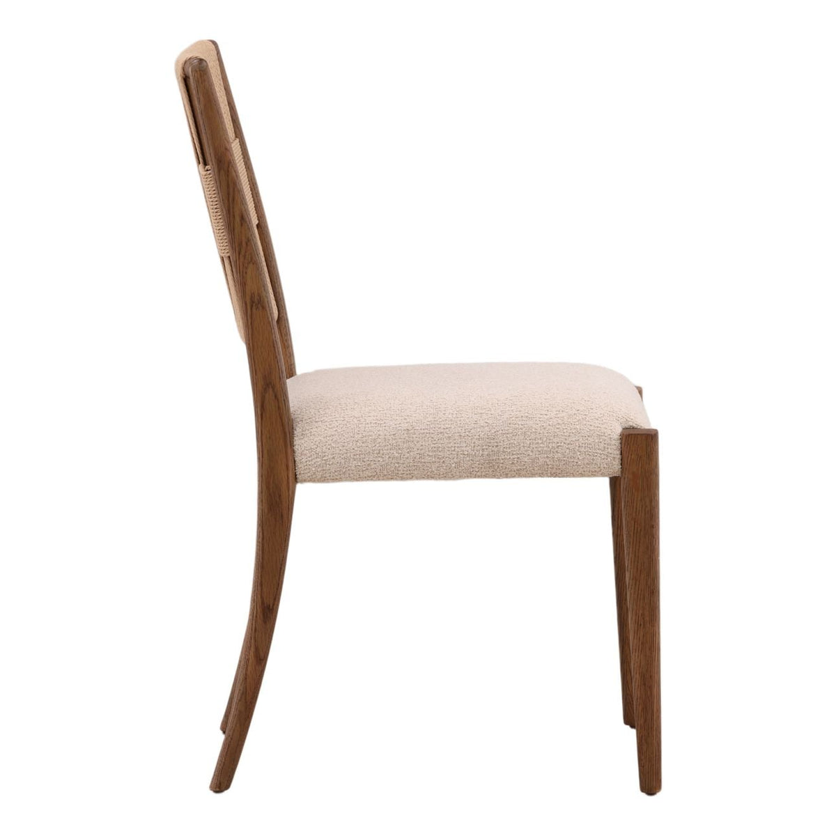 Crafted Boucle Fabric, Wicker and Oak Wood Dining Chair