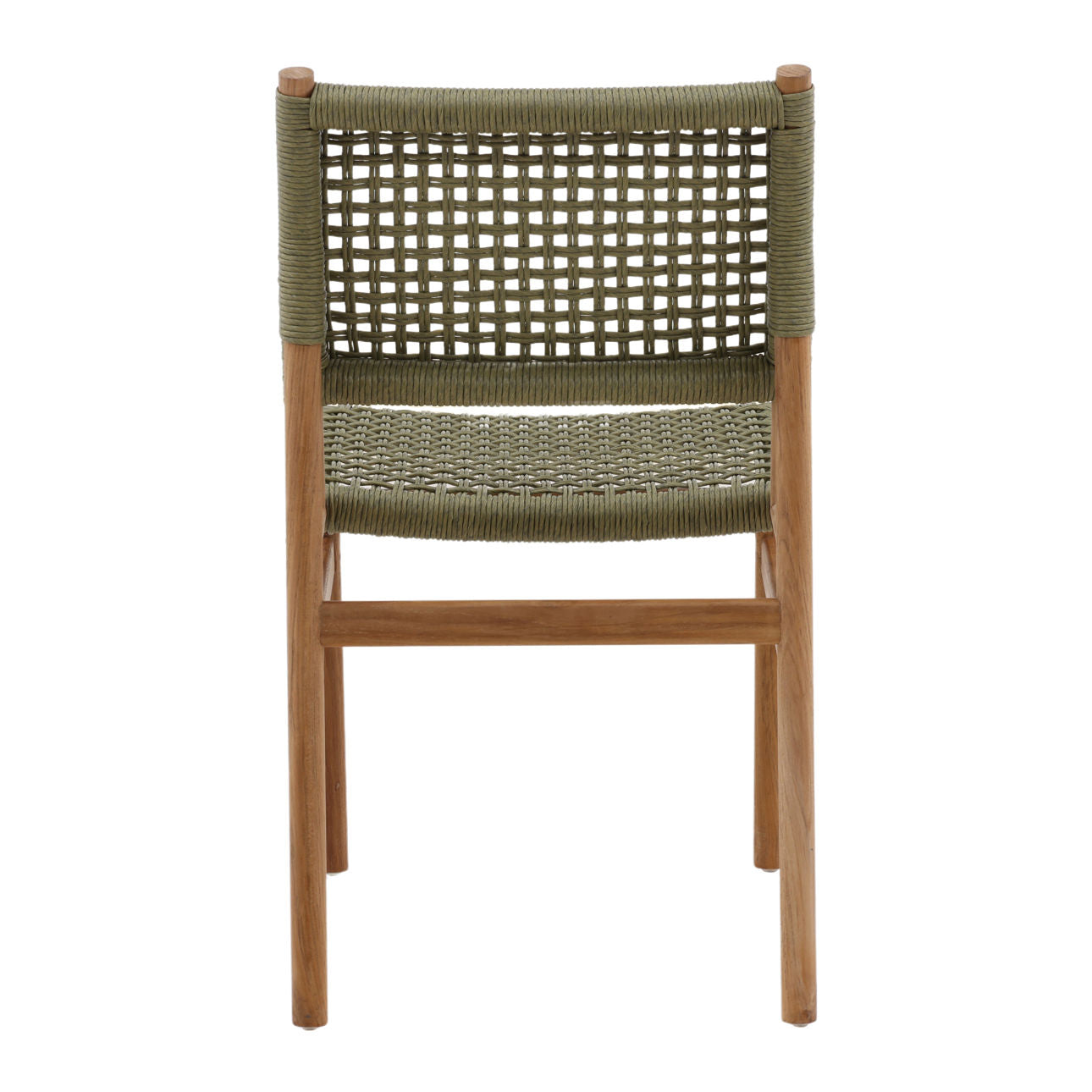 Green and Natural Twisted Faux Rattan and Teak Wood Chair 18 in Wide