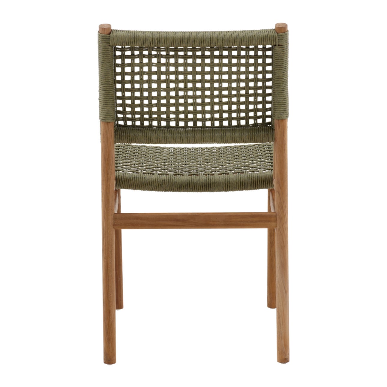 Green and Natural Twisted Faux Rattan and Teak Wood Chair 18 in Wide