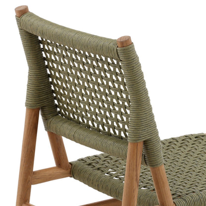 Green and Natural Twisted Faux Rattan and Teak Wood Chair 18 in Wide
